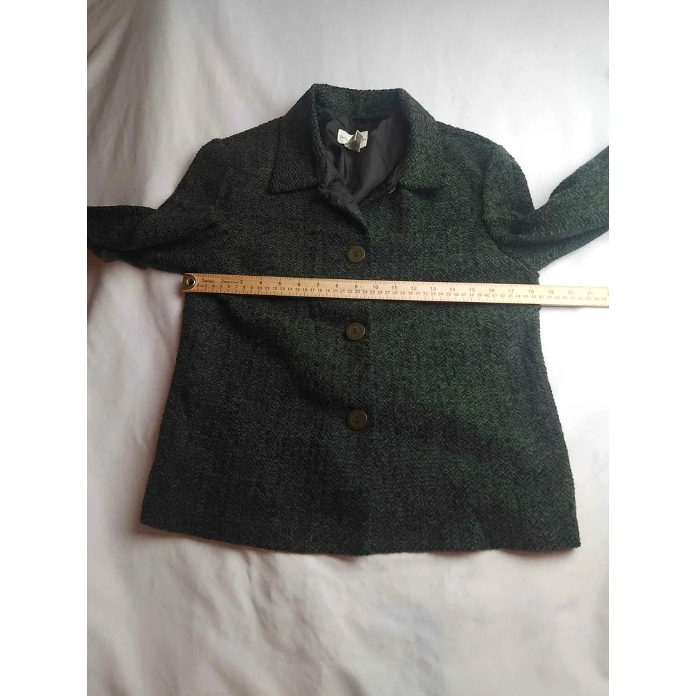 Vintage Jaclyn Smith Green Herringbone Tweed Blazer Jacket Size 10 Womens